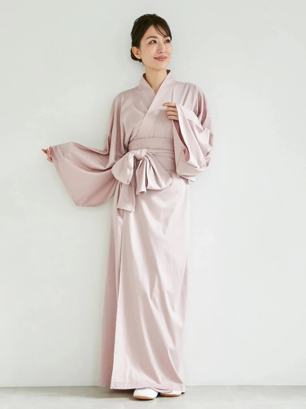 Natural Misty Pink Yukata handcrafted in Japan – minimalist cotton robe for women, MikaStudio