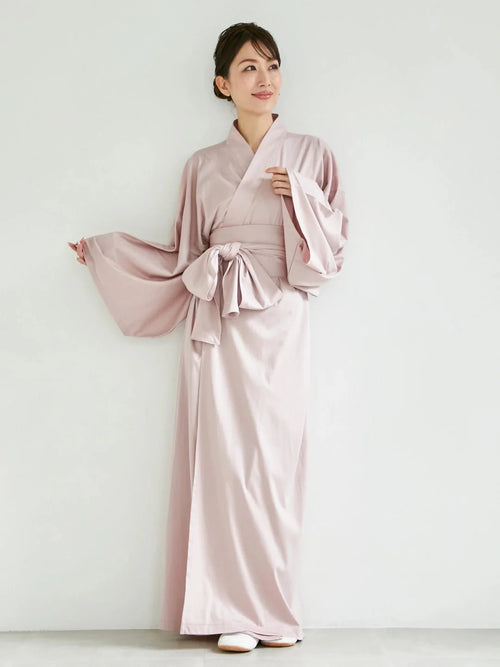 Natural Misty Pink Yukata handcrafted in Japan – minimalist cotton robe for women, MikaStudio