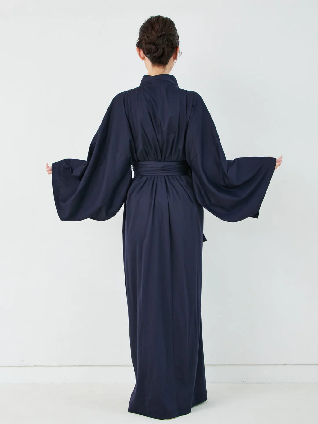 Close-up of Natural Navy Yukata fabric – soft cotton weave showing fine Japanese craftsmanship