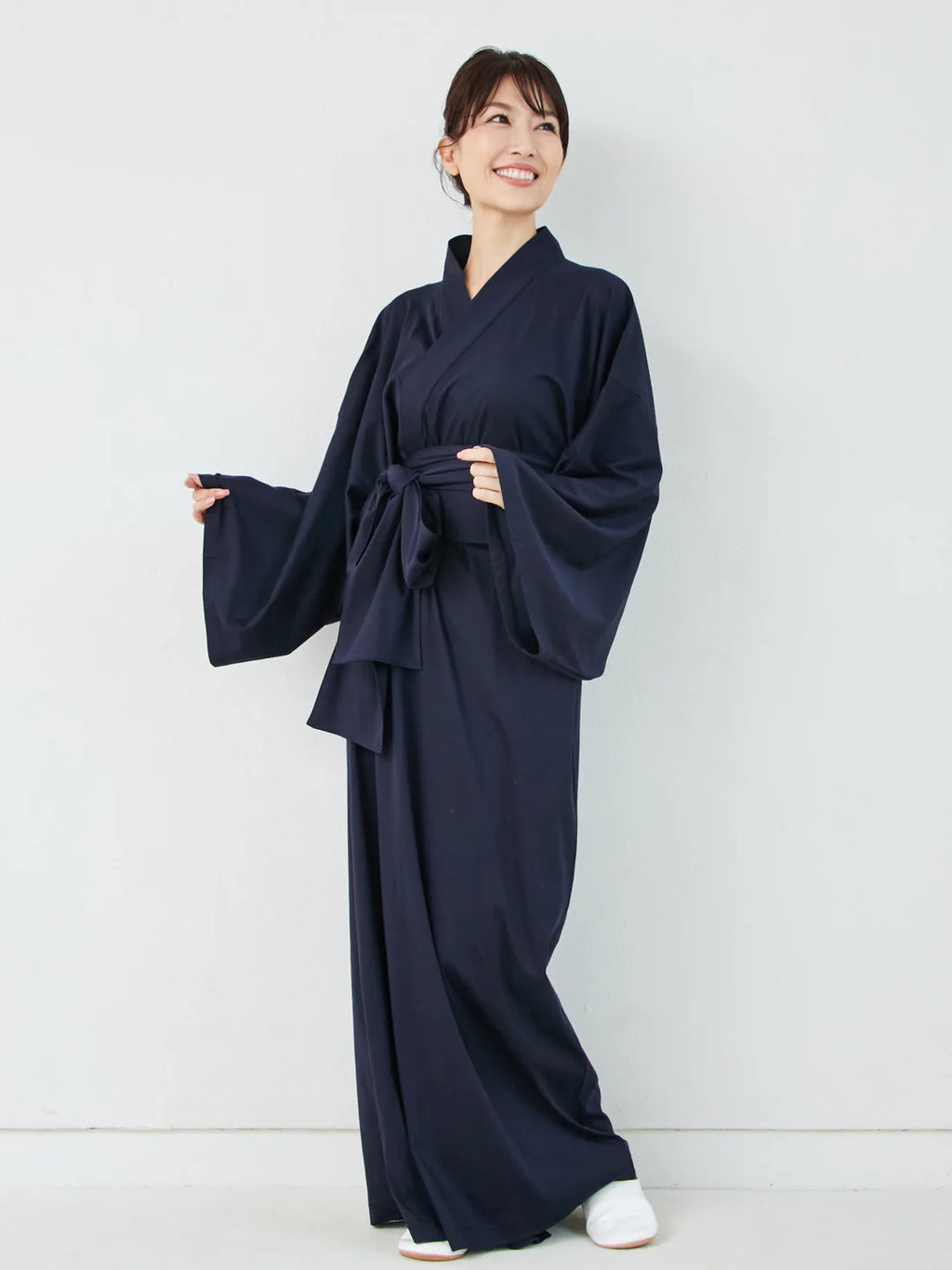 Natural Navy Yukata Robe handcrafted in Japan – minimalist cotton robe by MikaStudio