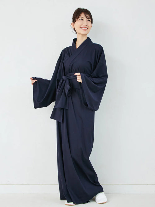 Natural Navy Yukata Robe handcrafted in Japan – minimalist cotton robe by MikaStudio