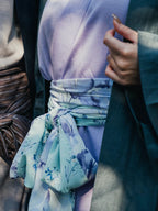 Knot detail of Blue Flower Obi-Belt – handcrafted indigo floral accessory by MikaStudio