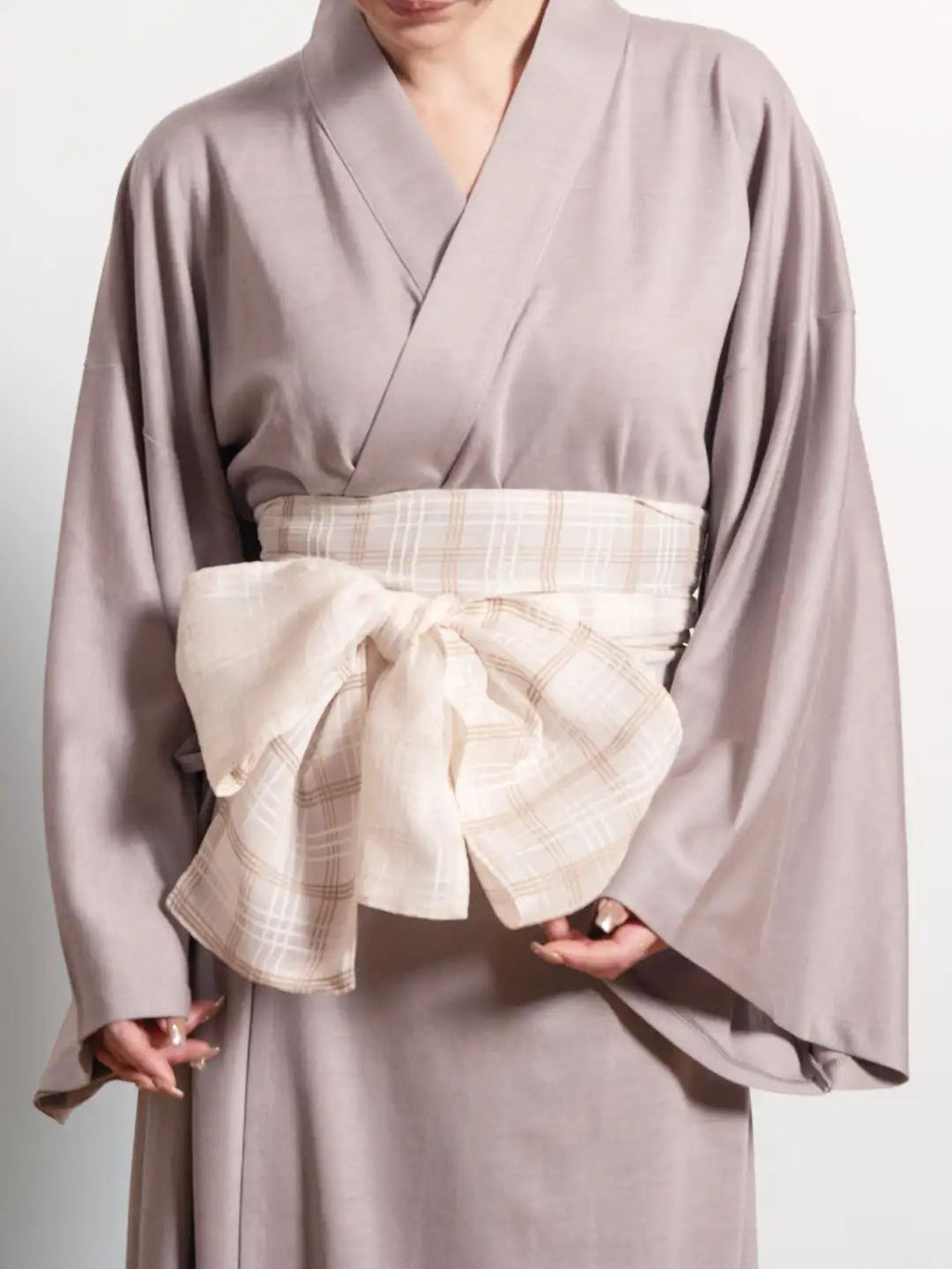 Close-up of Reversible White Obi-Belt front side showing soft satin texture handcrafted in Japan