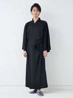 Premium Black Yukata fabric close-up showing smooth cellulose texture and stitching