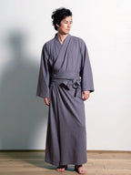 Premium Blue Grey Yukata handcrafted in Japan – minimalist cotton robe by MikaStudio