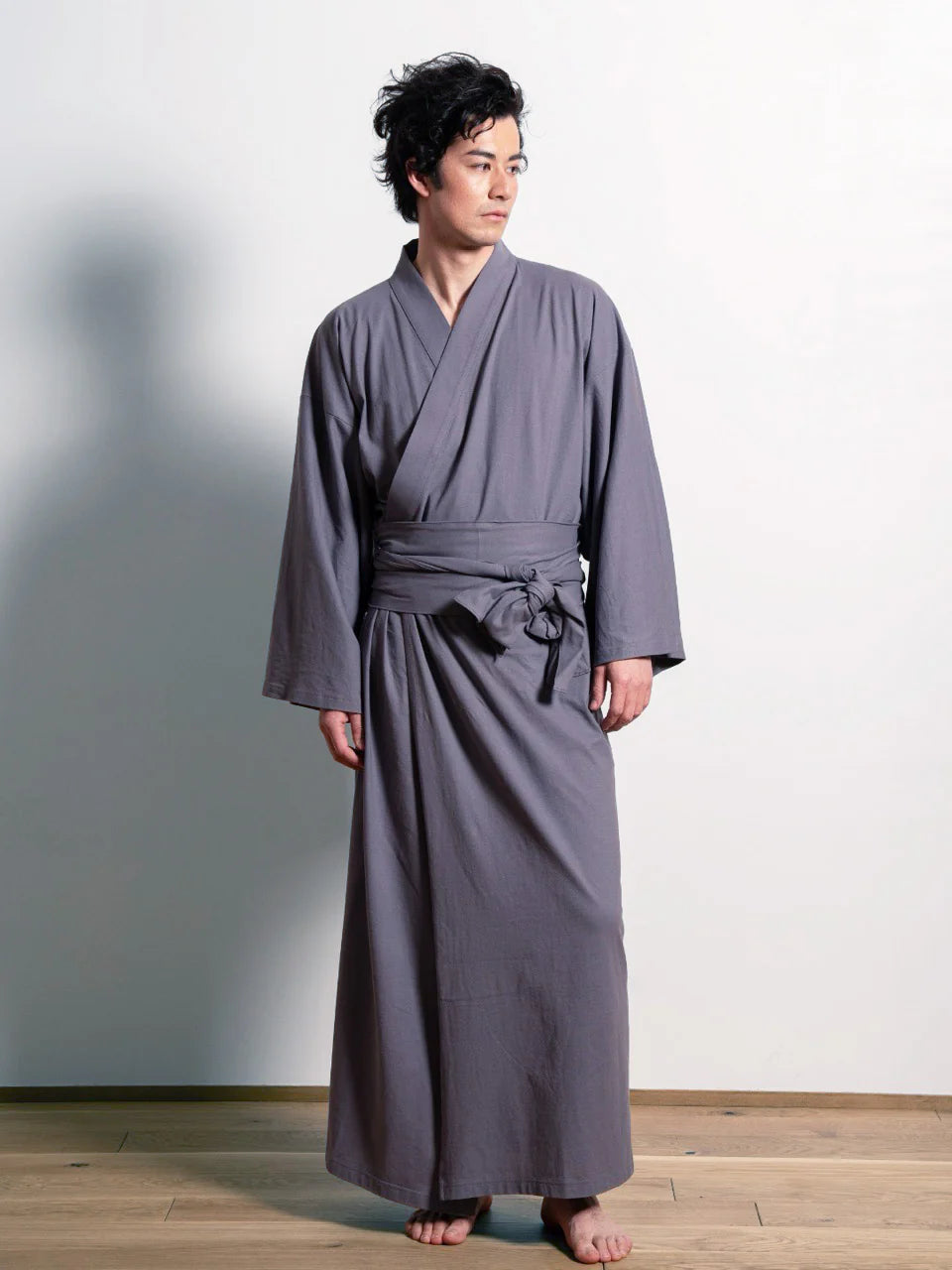 Premium Blue Grey Yukata handcrafted in Japan – minimalist cotton robe by MikaStudio