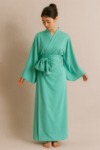 Premium Ocean Yukata close-up showing blue cellulose fabric texture and craftsmanship